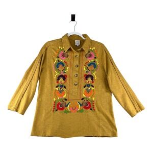 Sister Mary Isabel‎ Embroidered Floral Mustard Womens XSmall Oversized Bohemian